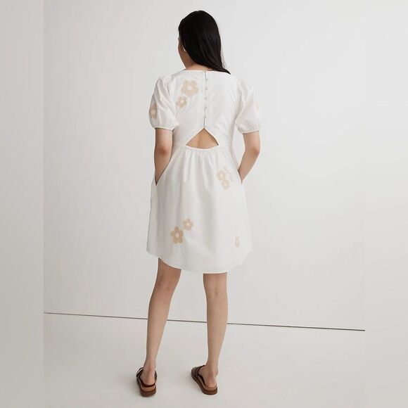 Madewell NWT Annamarie Mini Dress Size 00 Embroidered with Floral Appliqués - Picture 1 of 15